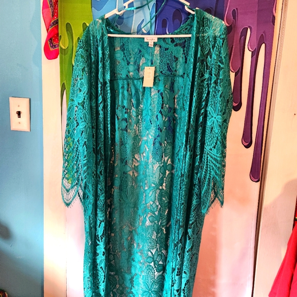 L/XL, Beautiful, Maurice's, Love Fire, Teal Lace Kimono, Cardigan